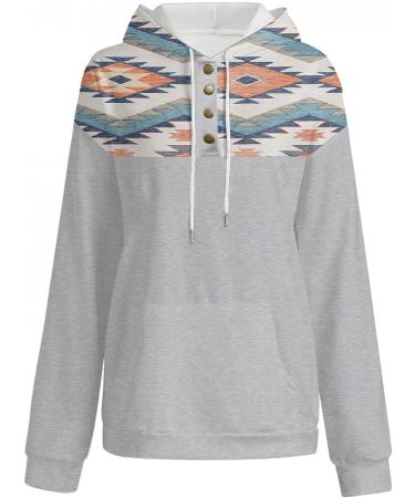 Women's Gray Hooded Print Button V-Neck Sweatshirt - X-Large - Buy Online on GoSupps.com