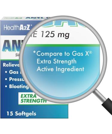 HealthA2Z Extra Strength Gas Relief | Simethicone 125mg | Fast Relief from Stomach Discomfort & Bloating | Anti Flatulence | 15 Count (Pack of 3 - Buy Online on GoSupps.com