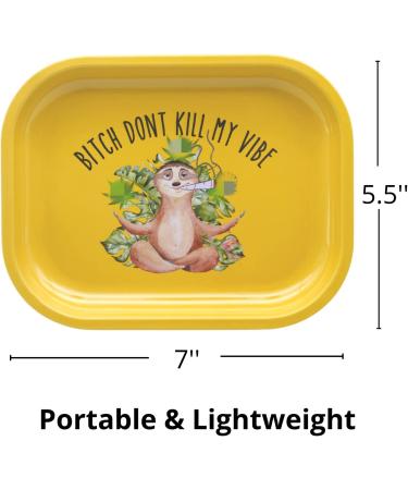 Btch Don't Kill My Vibe Sloth Rolling Tray with Magnetic Lid - Funny Cute Small Metal Tray - 7'' x 5.5 - Buy Online on GoSupps.com