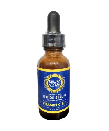 Guy Vybe Fluide Serum for Men's Skin 1oz./30mL Hyaluronic Acid Vitamin C Vitamin E Non-Oily Skin Serum for All Skin Types Reduces Redness Fragrance Free Water Based Looks Natural Vegan.