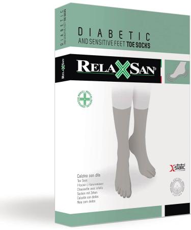 RELAXSAN 650C Diabetic Crew Socks - Unisex Five Finger Seamless Socks for Sensitive Feet - Cotton and Silver - 5XL Black - Size 9.5-11.5 Men / 11-12.5 Women - Buy Online on GoSupps.com