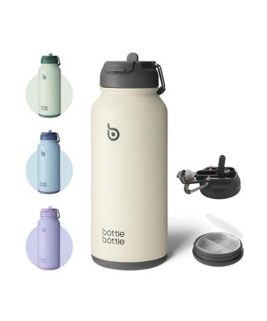 Bottle Bottle stainless steel drinking bottle 1L with straw thermos can sport out -of -the -day insulating bottle Design for gym with a pill box (gray) - Buy Online on GoSupps.com