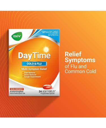 AXIV Daytime Multi-Symptom Daytime Cold and Flu Relief Softgels Non-Drowsy Cold Medicine Relief of Pain Sore Throat Minor Aches and Pains Fever Cough 24 Count 24 Softgels - Buy Online on GoSupps.com
