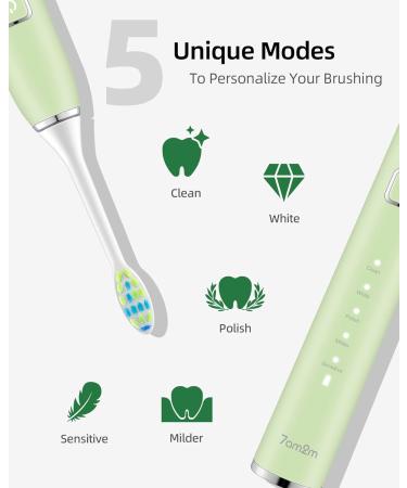7am2m Sonic Electric Toothbrush with 6 Brush Heads for Adults and Kids Wireless Fast Charge One Charge for 60 Days 5 Modes with 2 Minutes Built in Smart Timer Electric Toothbrushes(Green) No Travel Case Green - Buy Online on GoSupps.com