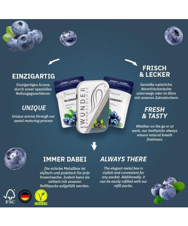 Miracle Toothpick Set - Sugar-Free Vegan Blueberry Flavored Toothpicks for Fresh Breath Smoking Cessation & Bad Breath - Plastic-Free Chewing Gum Alternative - Buy Online on GoSupps.com