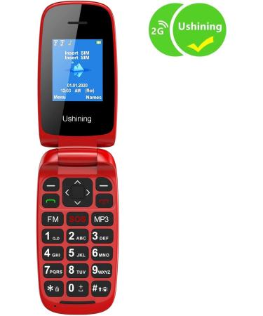 USHINING GSM Senior Flip Phone - Large Button Emergency Call 1.77 Color Display - No Contract - Red - Buy Online on GoSupps.com