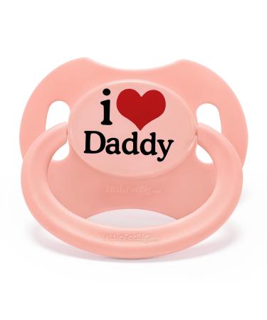 LittleForBig Large Shield Printed Pacifier Generation II in Adult Size I Love Daddy Pattern Pink