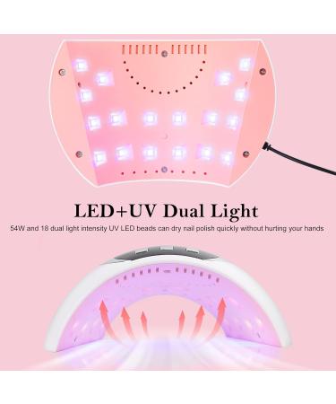 54W UV LED Nail Lamp for Gel Nail Curing | 3 Timers, LCD Display, Smart Sensor | USB Plug | Fingernail & Toenail Dryer (White) - Buy Online on GoSupps.com
