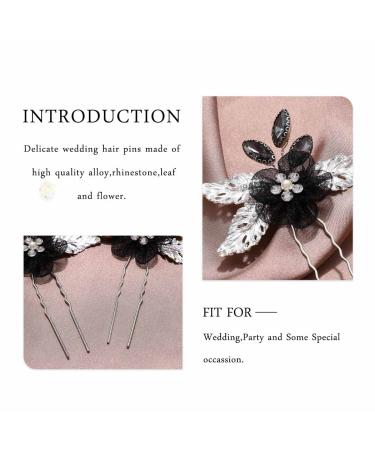 Casdre Black Flower Bride Wedding Hair Pins - Silver Crystal Bridal Hair Pieces (Pack of 2) - Buy Online on GoSupps.com