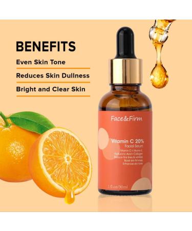 Buy Face&Firm 20% Vitamin C Face Serum - Anti-Aging with Vitamin E Ferulic Acid & Hyaluronic Acid - Maximum Potency for Youthful Skin - 1fl.oz/30ml - Shop Internationally - Buy Online on GoSupps.com