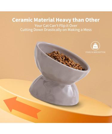 Ceramic Tilted Elevated Cat Bowls Set - Stress-Free Feeder for Cats and Small Dogs - Dishwasher & Microwave Safe - White+Grey (Set of 2) - Buy Online on GoSupps.com