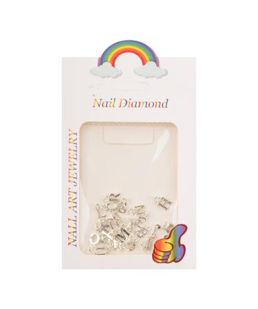 FEIlei 26Pcs Pierced Hoop Alphabets 3D Nail Art Charms A-Z Dangle Letter Nail Decors