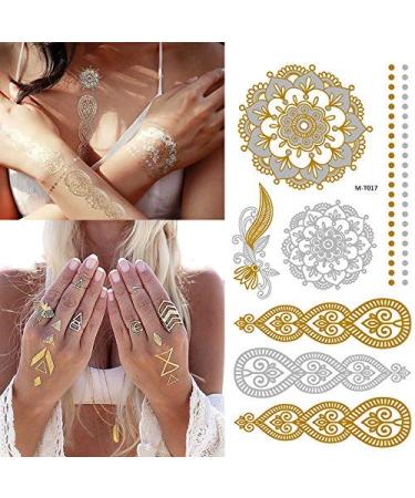 8 Sheets Gold Metallic Temporary Tattoos for Women - Shimmer Designs, Jewelry Fake Tattoo Stickers - Waterproof Body Makeup - Buy Online on GoSupps.com