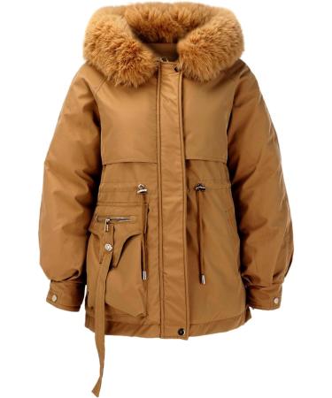 Buy Hehiy Ladies Winter Coat - Warm Quilted Long Hooded Fleece Jacket in White & Black | Stylish Women's Outerwear Sizes XS-XXL - Buy Online on GoSupps.com