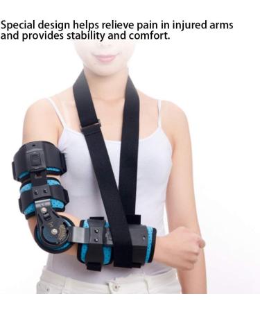 JOEBO Hinged Elbow Brace - Adjustable Stainless Steel Arm Orthosis for Injury Recovery | Breathable Support & Fixation Sling for Right Arm (Blue - Buy Online on GoSupps.com