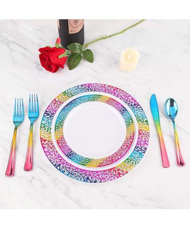 Supernal 120pcs Rainbow Silverware Set - Elegant Plastic Cutlery for Rainbow Party - Durable Gold and Pink Flatware - 40 Forks, 40 Knives, 40 Spoons - Buy Online on GoSupps.com