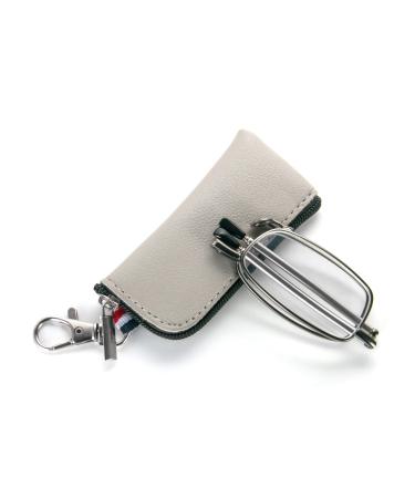 MMOWW foldable reading glasses for women and men with telescopic pole with zipper Key trailer Mini anti blue light glasses (gray +2.5) gray 2.5 x