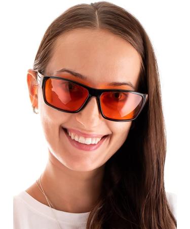 99.9% Blue Blocking Amber Glasses for Sleep - Medium Size Nighttime Eye Wear - Enhance Sleep & Relax Eyes - Buy Online on GoSupps.com