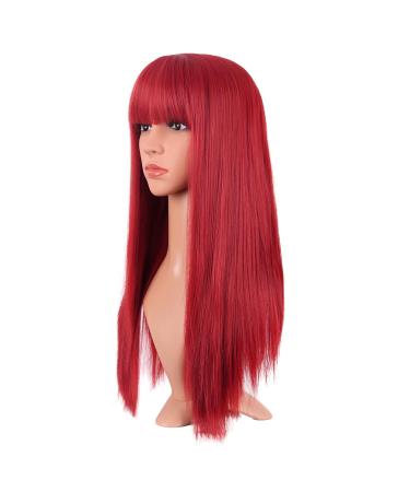 MapofBeauty 22 Red Long Straight Bangs Synthetic Wig - Heat Resistant Cosplay Hair for Women - Buy Online on GoSupps.com