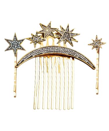 HAPINARY 1 Set Star Moon Hairpin Hair Side Comb Clip Bridal Hair Comb Wedding Hair Barrettes Hair Pin for Decor Hair Side Clip Comb Metal Bridesmaids Headpiece Hair Side Combs Star Hairpins
