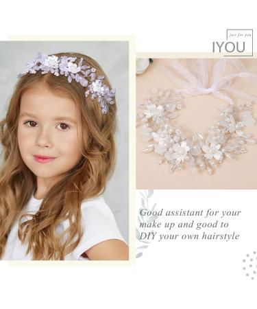 IYOU Flower Girl Headband White Floral Communion Headpiece Pearl Crystal Hair Pieces Bridal Wedding Hair Accessories for Princess Girls - Buy Online on GoSupps.com