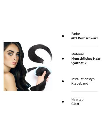 Buy Elailite Human Hair Extensions Tape-In #1 Black - 20PCS Invisible Glue Real 25cm 20g Hair Strips for Seamless Volume - Buy Online on GoSupps.com