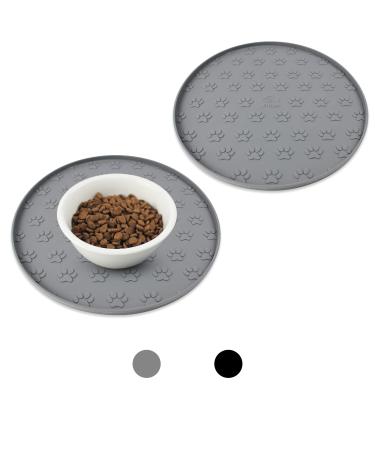 Ptlom Pet Placemat for Dog and Cat, Mat for Prevent Food and Water Overflow, Suitable for Small, Medium and Big Pet, Silicone Many Paws Grey