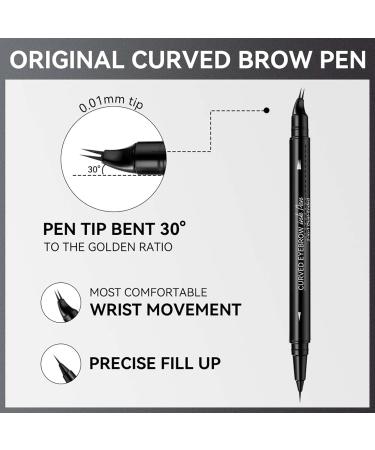 EONFAVE Eyebrow Pen Hair Drawing 2in1 DualEnd Microblading Eyebrow Pen Waterproof and Eyeliner Curved Eyebrow Pencil with 2 Points Precise Brush Tip Natural Dark Brown - Buy Online on GoSupps.com