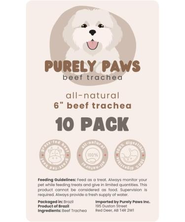Purely Paws All-Natural Beef Trachea - Safe Digestible Dog Chews - Single Ingredient Trachea Chew - Rawhide Free - (6 Inch - 10 Pack) 6" (10 Pack) - Buy Online on GoSupps.com
