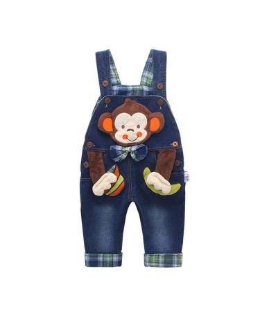 KIDSCOOL SPACE Baby Boy Girl Jean Overalls Toddler Denim 3D Monkey Dungarees Pants 12-18 Months Blue-1575