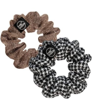 Invisibobble Duo Scrunchie Set fabric hair tie black white pattern fabric braid rubber gold glitter for girls & women limited collection 2 pieces black & gold