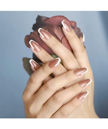 24PCS Shiny Medium Ballerina Press-On Nails - Full Cover French Nail Art for Women & Girls | Stylish White Edge Design - Buy Online on GoSupps.com