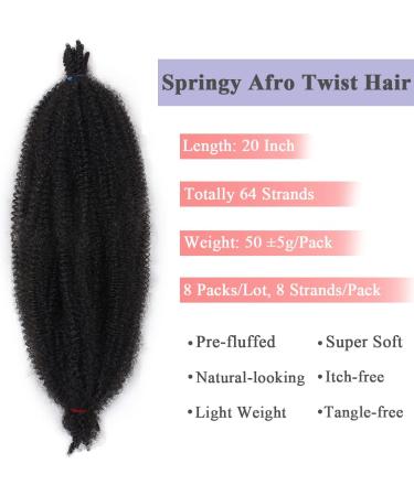 Leeven 20 Inch Springy Afro Kinky Hair Extensions for Braiding 8 Packs Pre Fluffed Popping Spring Twist for Crochet Locs Black Marley Braiding Hair Extensions /1B# 20 Inch (Pack of 8) 1B# - Buy Online on GoSupps.com