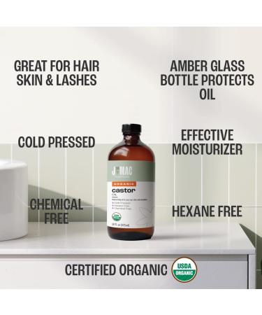 J MAC BOTANICALS Organic Castor Oil 16 oz - Cold Pressed, Hexane Free, for Face, Skin, Eyelashes - Pure & Cold Pressed Organic Castor Oil - 16 Fl Oz Glass Bottle - Buy Online on GoSupps.com