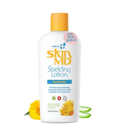 Skin MD Shielding Lotion for Face Body & Hands 8oz + SPF 15 - Helps with Eczema & Psoriasis! The natural dry skin remedy to the things that dry your skin