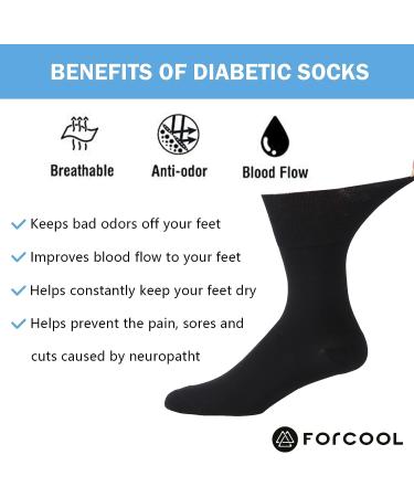 Forcool Non-Binding Cushion Crew Cotton Diabetic Socks for Men and Women - 3/6 Pairs, Black, X-Large - Buy Online on GoSupps.com