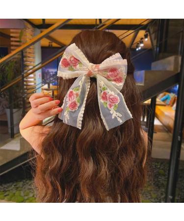 Lace Hair Bows Clip for Women Hair Barrettes for Girls Double Layer Hair Clips Bowknot Flower Lace Hair Accessories Large Hair Clip for Wedding Birthday 2 Layers - Buy Online on GoSupps.com