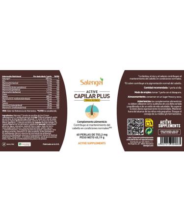  Salengei ACTIVE CAPILAR PLUS - For hair care | Vitamin D zinc and selenium | 60 pearls | With Natursyn oil extracts contains Serenoa Repens extract biotin and other vitamins - Buy Online on GoSupps.com