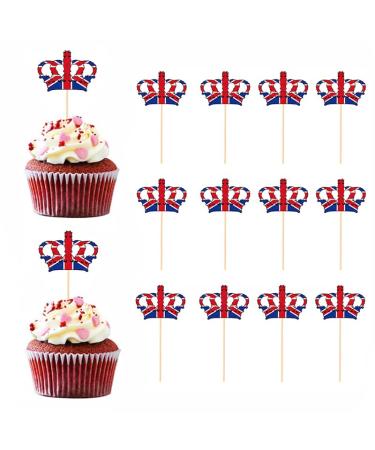 14PCS Coronation Cake Toppers Cupcake Decorations King Charles Coronation Decorations Kings Coronation Party Decorations 2023 Cake Toppers Union Jack Cake Decorations for King III Street Party