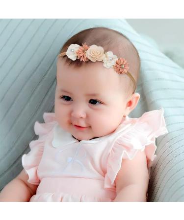 3 Pack Elastic Baby Headbands with Pearl Rhinestones - Stylish Hair Accessories for Newborns & Toddlers | Soft Nylon Flower Design for Baby Girls - Buy Online on GoSupps.com
