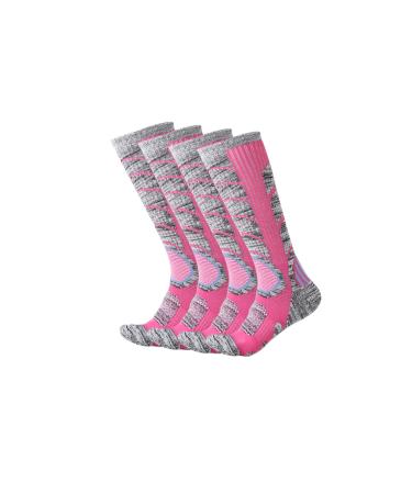 XIKUN Ski Socks Men Women Warm Skiing Socks High Performance Outdoor Winter Sport Socks Shoe Size:Men 4-12,Women 5-13 2 Pair Pink X 2 Pair