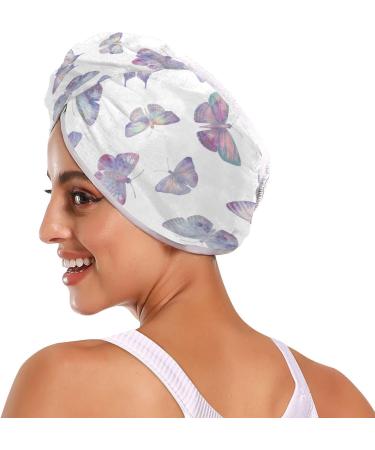 Butterflies Dry Hair Cap Set - 2 Piece Quick Drying Towel & Button Headband | Super Absorbent Soft & Comfortable for All Hair Types - Buy Online on GoSupps.com
