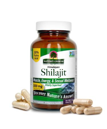 Nature's Answer Himalayan Shilajit Capsules 500 mg per Serving | PrimaVie Purified Shilajit with 50% Fulvic Acid | Energy Vitality & Muscle Support | 60 Vegan Capsules