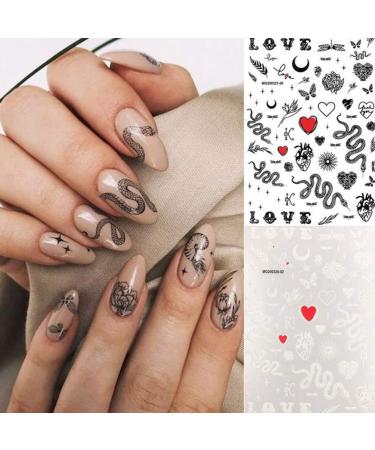 LEORX 6 Sheet Nail Sticker Snake and Heart Transfer Nail Art Decals Fashion Nail Sticker for Women (Black and White) - Buy Online on GoSupps.com