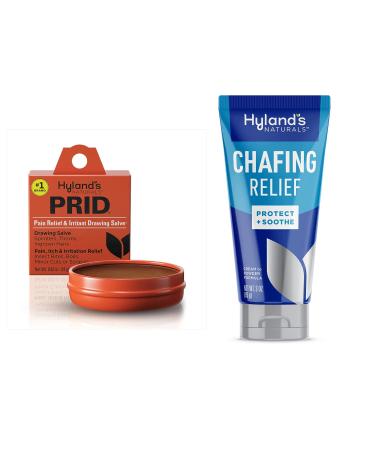 Bundle of Hyland's Naturals PRID Drawing Salve Relief of Topical Pain and Skin Irritations 18 Grams + Hyland's Naturals Chafing Relief Cream to Powder Formula Anti Chafing Cream - 3 Ounce