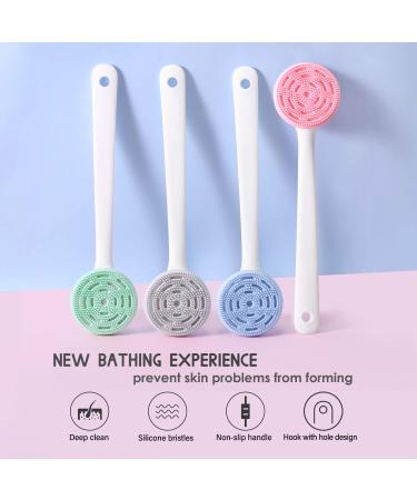 PINGKO Silicone Back Scrubber with Extra Long Non-Slip Handle for Acne Exfoliating and Skin Cleansing - Light Pink - Buy Online on GoSupps.com