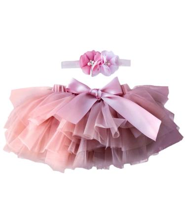 YONKINY Tutu Skirt Newborn Baby Photography Prop Headband Hairband Set Princess Tulle Skirt for Birthday Photography 1-2 Years Dark Pink