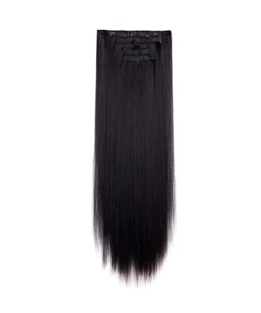 Dododoing Clip-In Hair Extensions - 6 Pieces 61-66 cm Smooth & Thick Synthetic Hair Dark Black - Perfect for Volume & Length - Buy Online on GoSupps.com