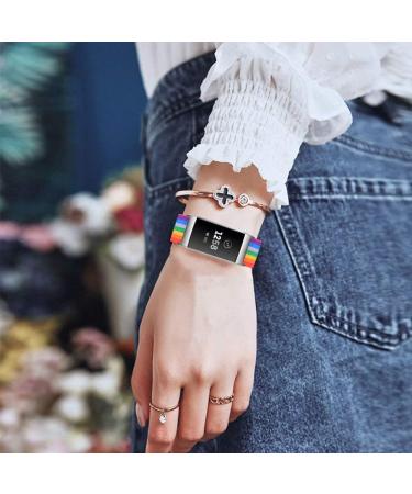 Moran Nylon Elastic Watch Band for Fitbit Charge 4/3/SE - Adjustable Stretchy Loop Strap in Aztec & Rainbow Colors for Women/Men - Buy Online on GoSupps.com