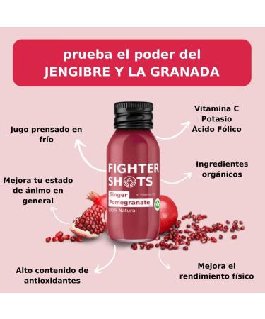 Fighter Shots Ginger + Pomegranate Shot (12x60ml) | 200% of Recommended Intake of Vitamin D3 | Packed With Vits | Natural Pomegranate Drink to Increase Sports Performance | Perfect Morning Pick Me Up Ginger Pomegranate - Buy Online on GoSupps.com